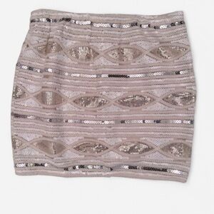English Rose Silver Tan Embellished Mini Skirt Cocktail M